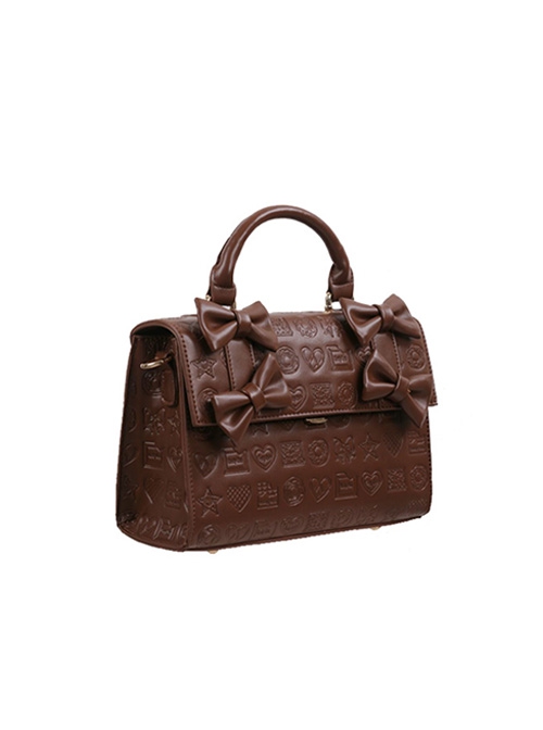 Solid Color Dessert Embossed Bow-Knot Decorated Portable Messenger Bag Classic Lolita Bag