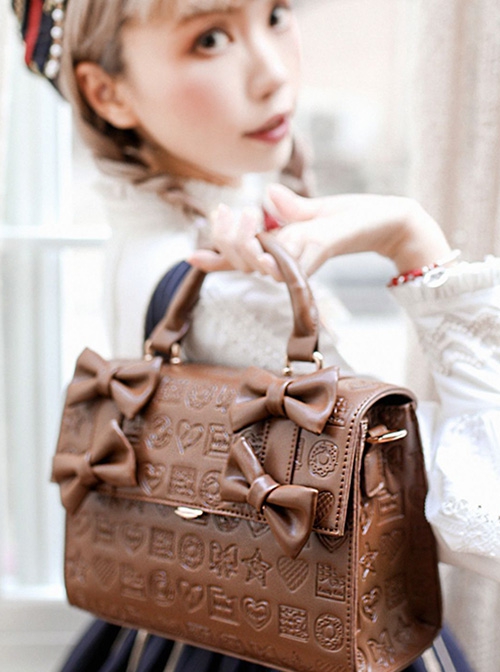 Solid Color Dessert Embossed Bow-Knot Decorated Portable Messenger Bag Classic Lolita Bag