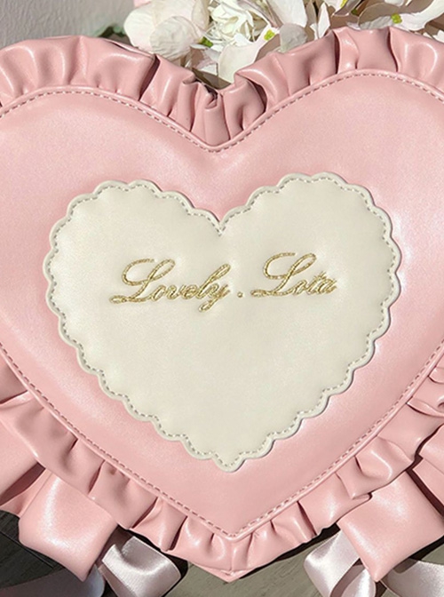 Sweetheart Candy Series Solid Color Bowknot Decorated Heart Embroidery Bag Classic Lolita Bag