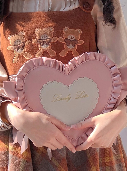 Sweetheart Candy Series Solid Color Bowknot Decorated Heart Embroidery Bag Classic Lolita Bag