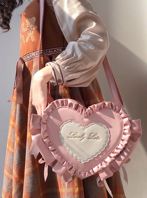 Sweetheart Candy Series Solid Color Bowknot Decorated Heart Embroidery Bag Classic Lolita Bag