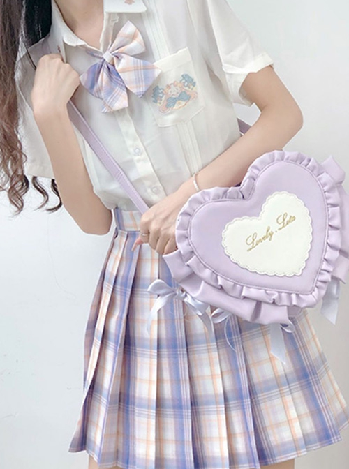 Sweetheart Candy Series Solid Color Bowknot Decorated Heart Embroidery Bag Classic Lolita Bag