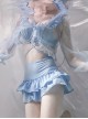 Ariel Series Strappy Hollow Sexy Pearl Decoration Light Blue Classic Lolita Sleeveless Swimsuit Set