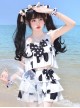 Boer Cat Series Milk Cow Pattern Girly Summer Polka Dot Bow-Knot Decoration Sweet Lolita Split Sleeveless Swimsuit Set