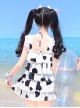 Boer Cat Series Milk Cow Pattern Girly Summer Polka Dot Bow-Knot Decoration Sweet Lolita Split Sleeveless Swimsuit Set