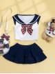 Striped Navy Collar Polka Dot Bow Solid Color Cute Summer Sweet Lolita Split Sleeveless Swimsuit Set