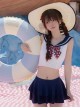 Striped Navy Collar Polka Dot Bow Solid Color Cute Summer Sweet Lolita Split Sleeveless Swimsuit Set