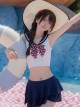 Striped Navy Collar Polka Dot Bow Solid Color Cute Summer Sweet Lolita Split Sleeveless Swimsuit Set