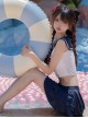 Striped Navy Collar Polka Dot Bow Solid Color Cute Summer Sweet Lolita Split Sleeveless Swimsuit Set