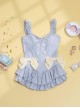 Solid Color Cute Sexy Bow-Knot Decoration Heart Button Ruffle Hem Sweet Lolita Sleeveless One Piece Swimsuit