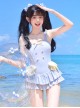 Solid Color Cute Sexy Bow-Knot Decoration Heart Button Ruffle Hem Sweet Lolita Sleeveless One Piece Swimsuit