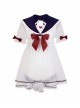 Navy Collar Pullover Rabbit Ears Tulle Hem Design Summer Classic Lolita One-Piece Short-Sleeved Swimsuit