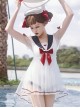 Navy Collar Pullover Rabbit Ears Tulle Hem Design Summer Classic Lolita One-Piece Short-Sleeved Swimsuit