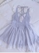 Pure Color Girly Splicing Bow-Knot Tulle Elegant Double Layer Hem Design Sweet Lolita Sleeveless One-Piece Swimsuit