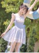 Pure Color Girly Splicing Bow-Knot Tulle Elegant Double Layer Hem Design Sweet Lolita Sleeveless One-Piece Swimsuit