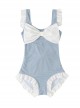 Blue-White Simple Japanese Cute White Bow-Knot Backless Girl Sweet Lolita Sleeveless One-Piece Swimsuit