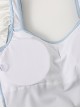Blue-White Simple Japanese Cute White Bow-Knot Backless Girl Sweet Lolita Sleeveless One-Piece Swimsuit