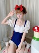 Snow White Sweet Cute Puff Sleeve Maid Dress Summer Casual Sweet Lolita Short-Sleeved One-Piece Swimsuit