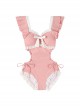 Pure Color Sweet Bowknot Decoration Waist Hollow Sexy Lace-Up Sweet Lolita Sleeveless One-Piece Swimsuit