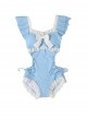 Pure Color Sweet Bowknot Decoration Waist Hollow Sexy Lace-Up Sweet Lolita Sleeveless One-Piece Swimsuit