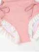 Pure Color Sweet Bowknot Decoration Waist Hollow Sexy Lace-Up Sweet Lolita Sleeveless One-Piece Swimsuit