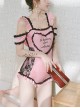 Retro Black Lace Decorative Steel Holder Gather Girls Backless Lace-Up Bowknot Sexy Sweet Lolita One-Piece Swimsuit