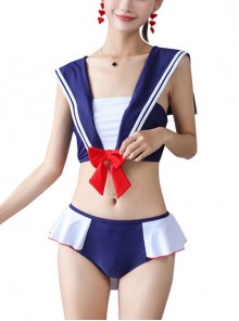 Navy Style Two-Dimensional Beauty Girl Sailor Suit Sexy Classic Lolita Sleeveless Top Skirt Pants Split Swimsuit