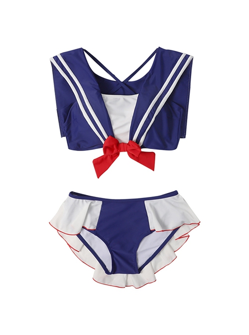 Navy Style Two-Dimensional Beauty Girl Sailor Suit Sexy Classic Lolita Sleeveless Top Skirt Pants Split Swimsuit