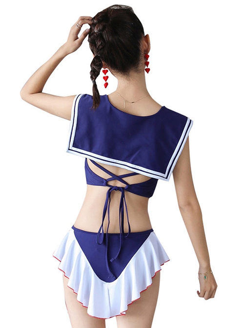 Navy Style Two-Dimensional Beauty Girl Sailor Suit Sexy Classic Lolita Sleeveless Top Skirt Pants Split Swimsuit