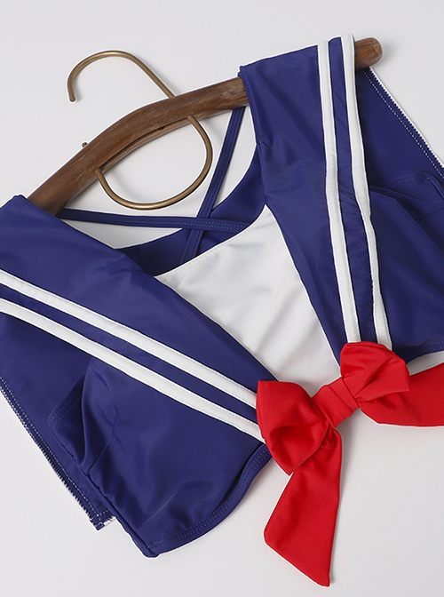 Navy Style Two-Dimensional Beauty Girl Sailor Suit Sexy Classic Lolita Sleeveless Top Skirt Pants Split Swimsuit