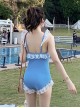 Dreamy Pink Blue Sweet Cute Energetic Girl Gathered White Lace Sweet Lolita Sleeveless One-Piece Swimsuit