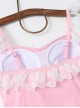 Dreamy Pink Blue Sweet Cute Energetic Girl Gathered White Lace Sweet Lolita Sleeveless One-Piece Swimsuit