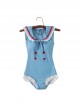 Cute Japanese Soft Girl Embroidered Love Ruffles Sweet Lolita Sleeveless One-Piece Swimsuit