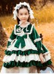 Green Velvet Princess Dress Stitching Lantern Sleeves Autumn Winter Classic Lolita Kids Long-Sleeved Dress