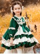 Green Velvet Princess Dress Stitching Lantern Sleeves Autumn Winter Classic Lolita Kids Long-Sleeved Dress