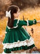 Green Velvet Princess Dress Stitching Lantern Sleeves Autumn Winter Classic Lolita Kids Long-Sleeved Dress