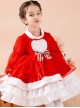 Red Love Polka Dot Plush Stand Collar Plaid Bow-Knot Decoration Winter Classic Lolita Kids Long Sleeve Dress