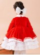 Red Love Polka Dot Plush Stand Collar Plaid Bow-Knot Decoration Winter Classic Lolita Kids Long Sleeve Dress