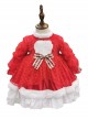 Red Love Polka Dot Plush Stand Collar Plaid Bow-Knot Decoration Winter Classic Lolita Kids Long Sleeve Dress