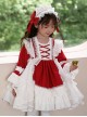 White Lace Gorgeous Palace Princess Dress Stitching Lantern Sleeves Spring Autumn Wine Red Classic Lolita Kids Long-Sleeved Dress