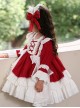 White Lace Gorgeous Palace Princess Dress Stitching Lantern Sleeves Spring Autumn Wine Red Classic Lolita Kids Long-Sleeved Dress