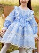 Light Blue Lace Stitching Puff Sleeve Cute Autumn Sweet Lolita Kids Long-Sleeved Dress