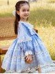 Light Blue Lace Stitching Puff Sleeve Cute Autumn Sweet Lolita Kids Long-Sleeved Dress