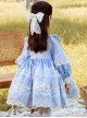 Light Blue Lace Stitching Puff Sleeve Cute Autumn Sweet Lolita Kids Long-Sleeved Dress