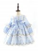 Light Blue Lace Stitching Puff Sleeve Cute Autumn Sweet Lolita Kids Long-Sleeved Dress