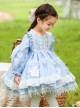 Blue Round Neck Lace Stitching Lantern Sleeve Flower Decoration Tassel Hem Design Spring Autumn Classic Lolita Kids Long-Sleeved Dress