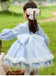 Blue Round Neck Lace Stitching Lantern Sleeve Flower Decoration Tassel Hem Design Spring Autumn Classic Lolita Kids Long-Sleeved Dress