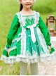 Green Fresh Spring Autumn Flower Lace Square Neck Classic Lolita Kids Long-Sleeved Dress