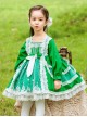 Green Fresh Spring Autumn Flower Lace Square Neck Classic Lolita Kids Long-Sleeved Dress
