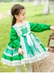 Green Fresh Spring Autumn Flower Lace Square Neck Classic Lolita Kids Long-Sleeved Dress